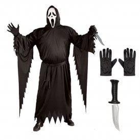 ADULT PLUS SIZE Scream Ghost Face® CLASSIC Costume + HORROR KNIFE + Black Gloves