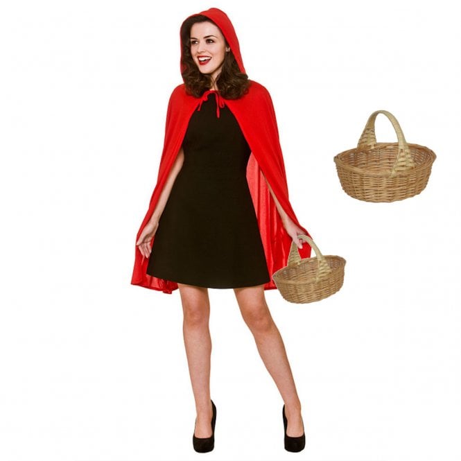 Adult Red Riding Hood Cape + Wicker Basket