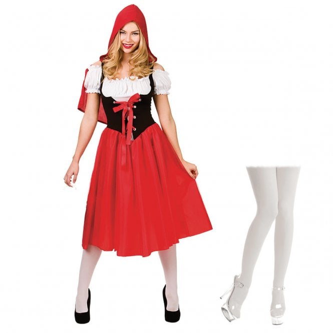 Adult Red Riding Hood Costume + White Tights 