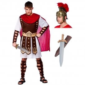 Adult Roman Centurion Costume + Roman Hard Helmet + Roman Sword (3-Piece) 