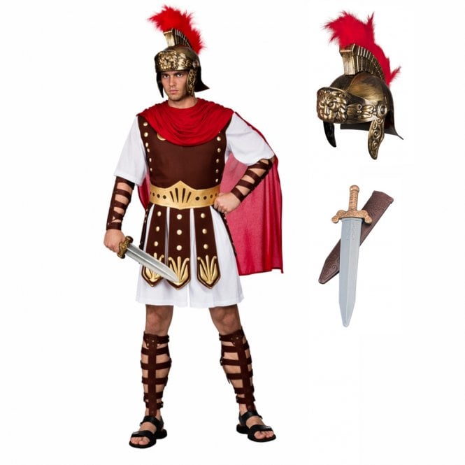 Adult Roman Centurion Costume + Roman Hard Helmet + Roman Sword (3-Piece) 