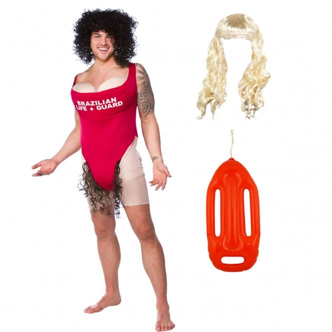 Adult Scary Mary Life Guard + Blonde Lifeguard (Pamela) Wig + Inflatable Float