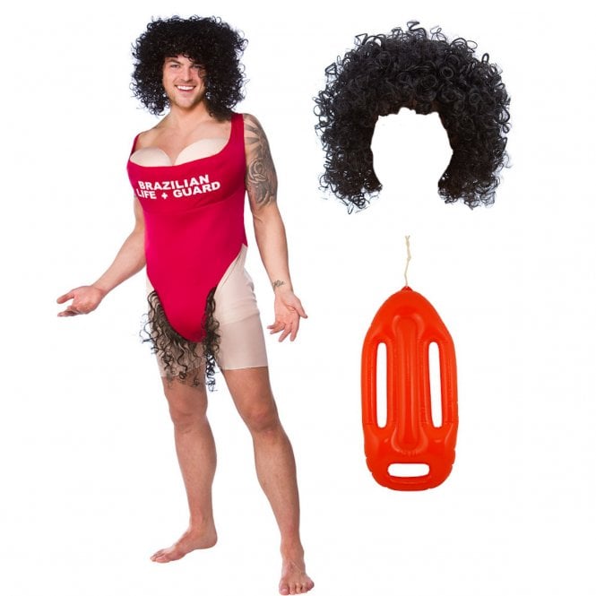 Adult Scary Mary Life Guard + Curly Black Wig + Inflatable Float