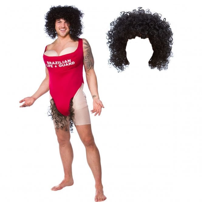 Adult Scary Mary Life Guard + Curly Black Wig