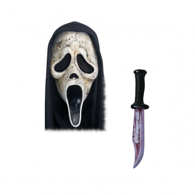 Adult Scream Ghost Face® AGED Mask with Hood + BLOODY BLADE