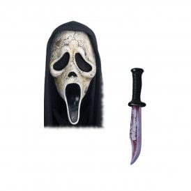 Adult Scream Ghost Face® AGED Mask with Hood + BLOODY BLADE