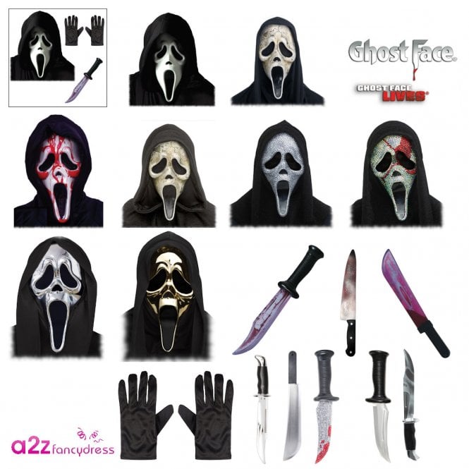 Adult Scream Masks, Knives and Black Gloves