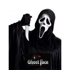Adult Scream Ghost Face® White Mask with Hood + Horror Knife 