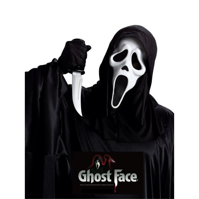 Adult Scream Ghost Face® White Mask with Hood + Horror Knife 