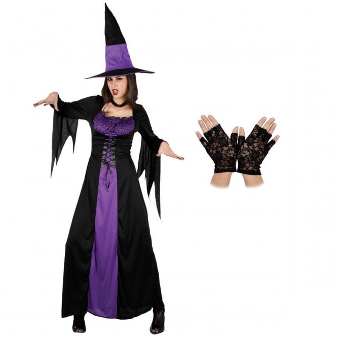 Adult Spellbound Witch + Fingerless Gloves (Dress, Hat, Choker, Gloves) 