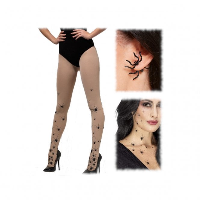 Adult Spider Tights + Spider Earrings + Spider Transfers