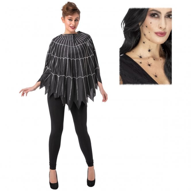 Adult Spider Web Poncho + Spider Transfers 