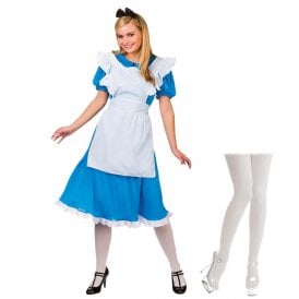 Adult Storybook Alice + White Tights (Dress, Apron, Headband, Tights)