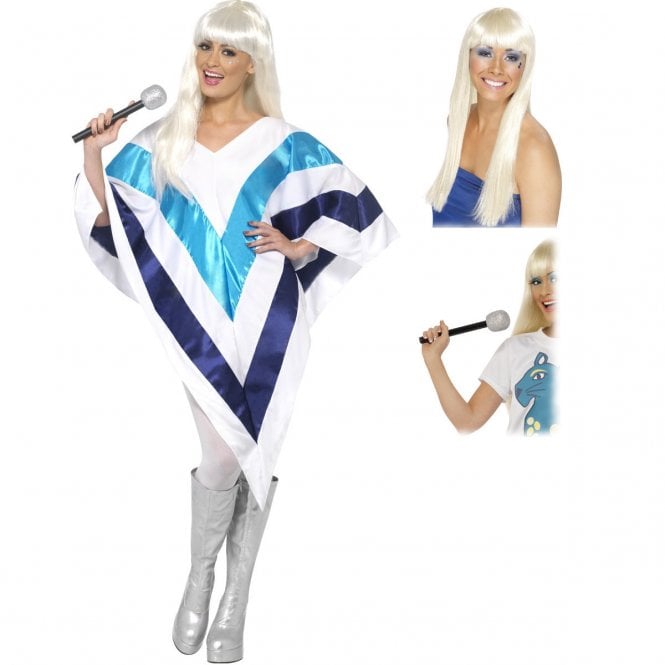 Adult Super Trooper Poncho + Dancing Queen Wig + Microphone