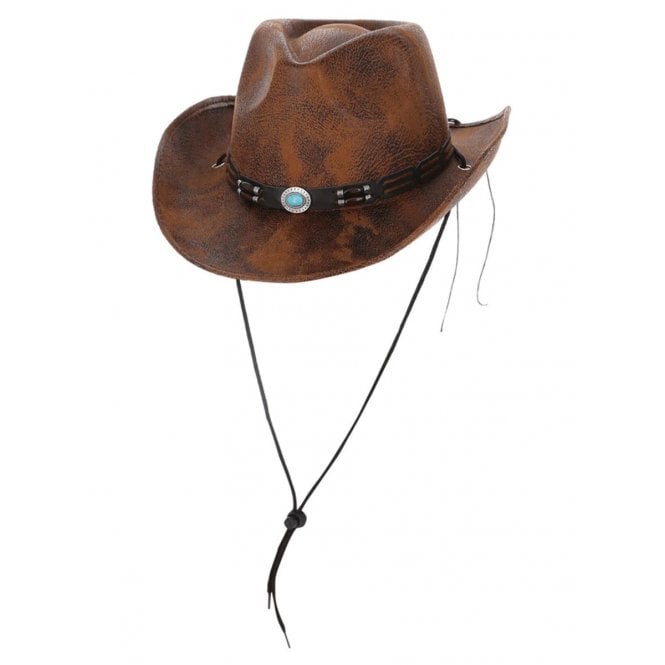 Adult Tan Leather Look Western Cowboy Hat 