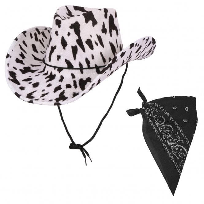 COWPRINT Texan Cowboy Hat + BLACK Bandana