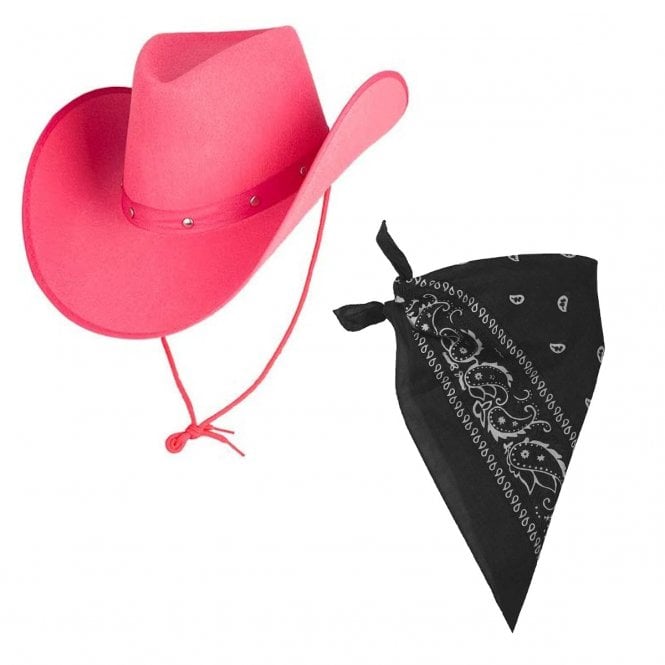 PINK Texan Cowboy Pink Hat + BLACK Bandana 