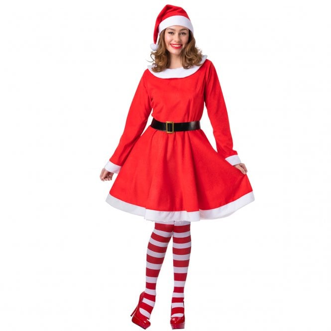 Adult Velour Mrs Santa Claus (Dress, Belt, Hat)