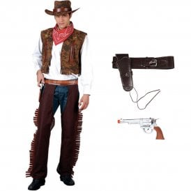 Adult Western Cowboy Costume + Deluxe Holster + Plastic Hand Gun 