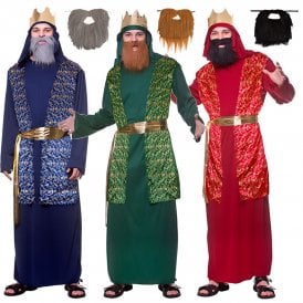 Adult Wise Man 3 x COSTUMES AND 3 x BEARDS (6-PIECE SET)