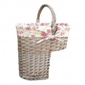 Antique Wash Stair Basket with Garden Rose Lining