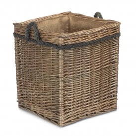 Antique Wash Willow Square Log/Storage Basket (LxWxH) 30 x 30 x 35cm