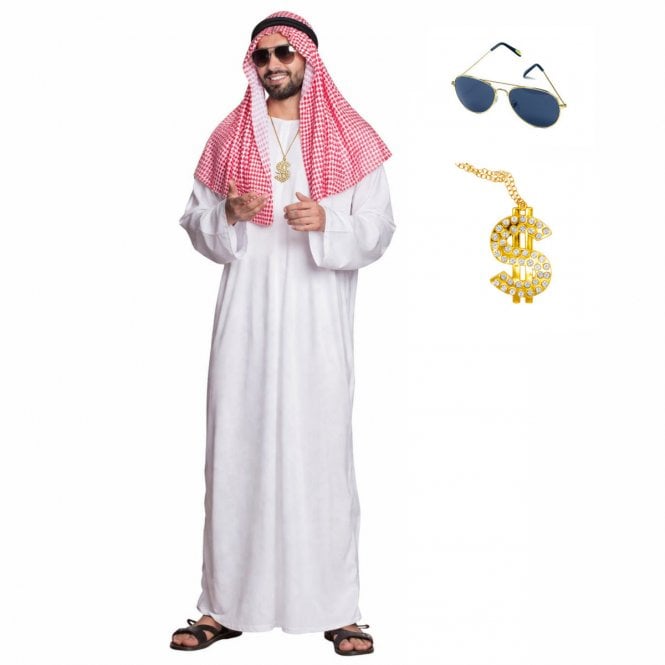 Arab Sheikh + Dollar Bling Necklace + Dark Aviator Glasses
