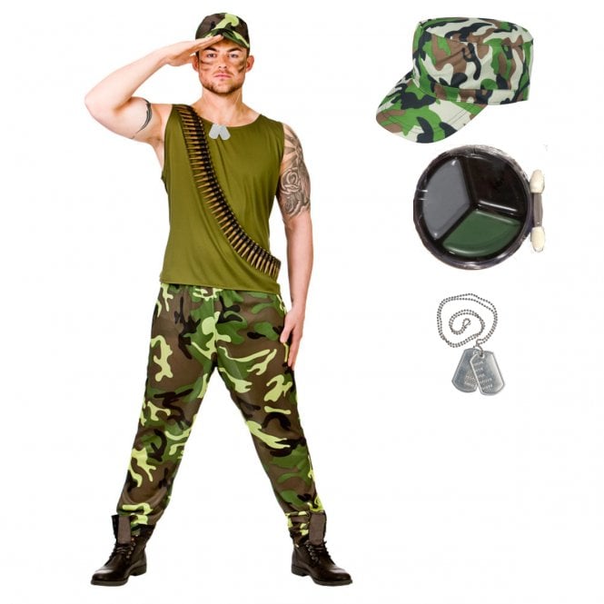 Army Guy + Dog Tags + Camouflage Make-Up Kit