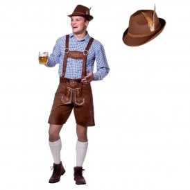 Authentic Suede Lederhosen + BROWN Bavarian Hat 