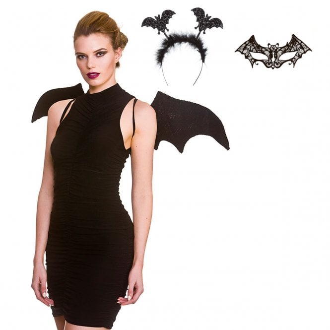 Bat Wings + Black Bat Headband + Batgirl Mask