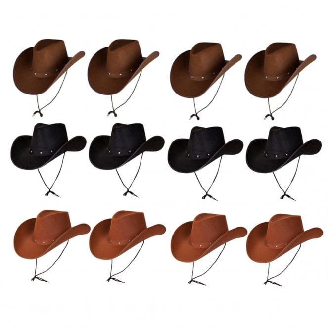 Black, Light Brown & Dark Brown Texan Cowboy Hats - Multipacks