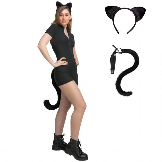 Black Romper + Giant Tail with Ears - Cat (Adult)