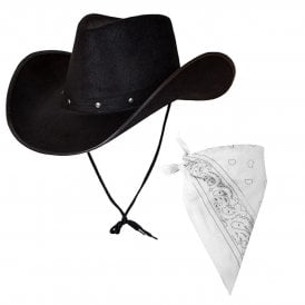  Texan Cowboy Black  Hat + White Bandana