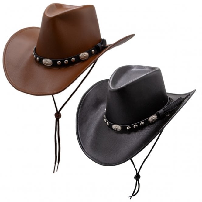 BLACK Texan Deluxe Faux Aged Leather Cowboy Hat + BROWN Texan Deluxe Faux Aged Leather Cowboy Hat
