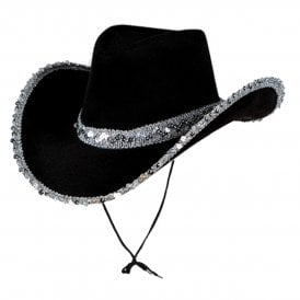Texan Cowgirl Hat, Black with Sequins - Adult Accessory