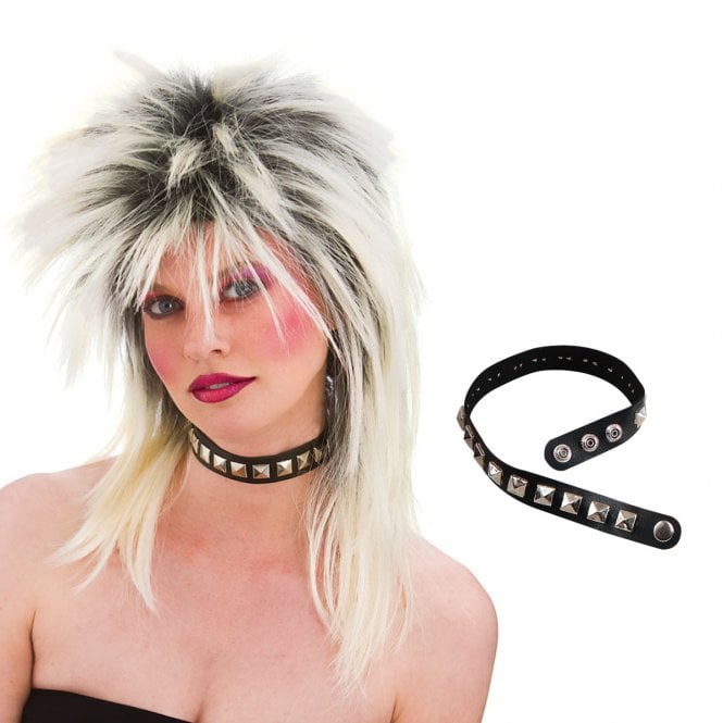 Blonde Rocker Wig + Studded Choker - Adult Accessory Set