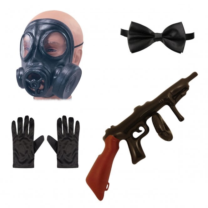 Bow Tie + Gas Mask + Black Gloves + Inflatable Tommy Gun 