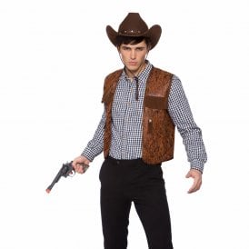 BROWN Budget Cowboy Waistcoat + DARK BROWN Texan Cowboy Hat 