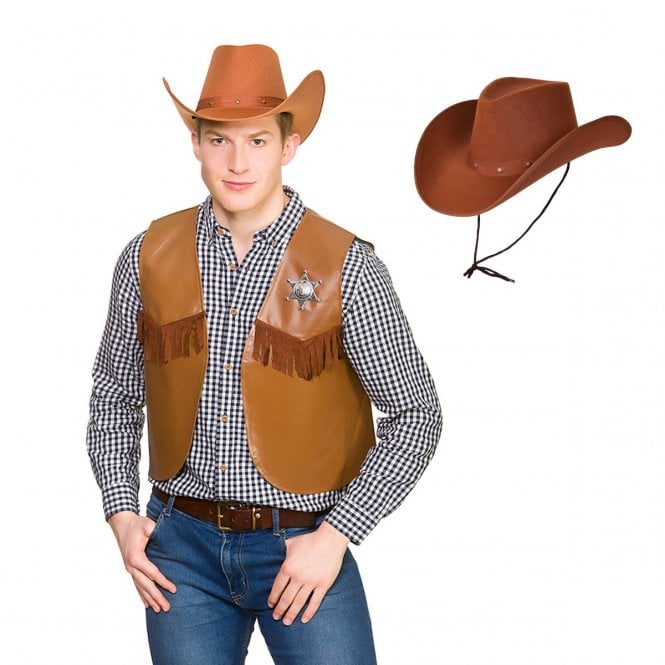 BROWN Cowboy Waistcoat + BROWN Texan Cowboy Hat
