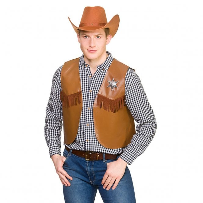 Brown Cowboy Waistcoat + Brown Texan Cowboy Hat