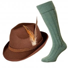 Brown Deluxe Bavarian Oktoberfest Hat + Green Wool Blend Socks