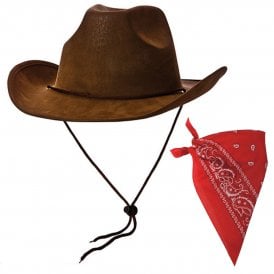 BROWN Deluxe Brown Suede + RED Paisley Print Bandana