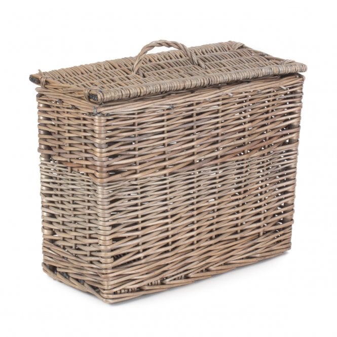 Brown Rectangular Toilet Tidy Lidded Basket