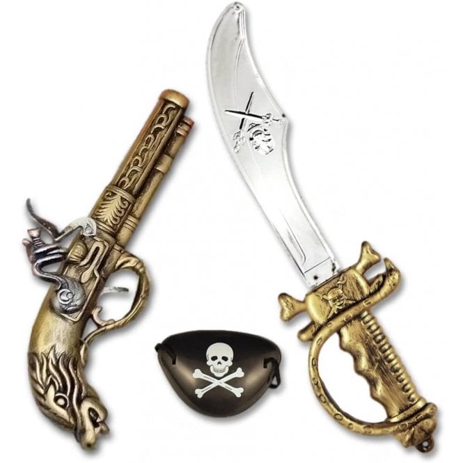 Captain Jack Pirate 3-Piece Accessory Set (Cutlass, Pistol, Eyepatch) 