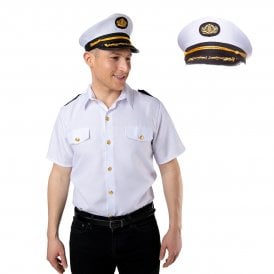 Captain or Pilot White Shirt + Captain White Hat