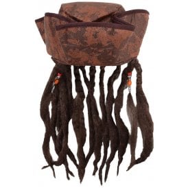 Caribbean Pirate Hat with Braids & Beads - Adult Accessory