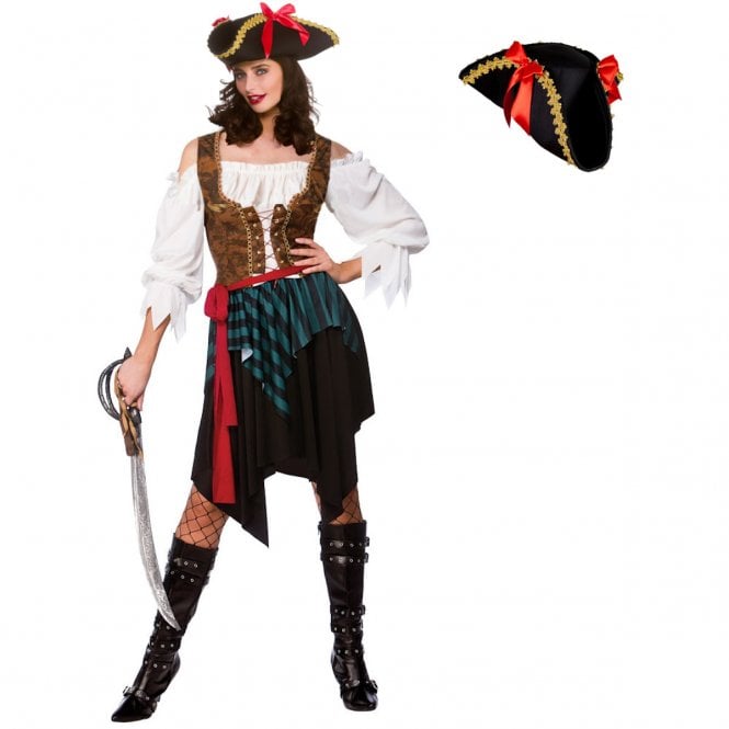 Caribbean Pirate Woman + Ladies Tricorn Pirate Hat 
