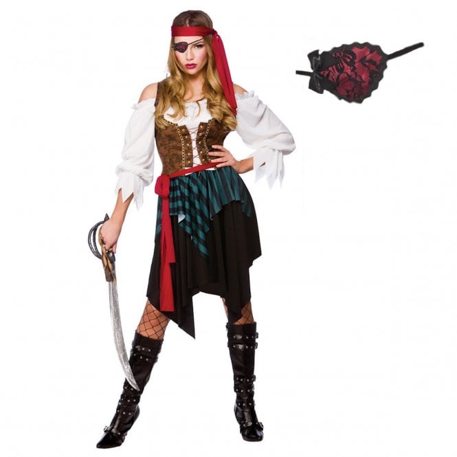 Caribbean Pirate Woman + Red Eyepatch 