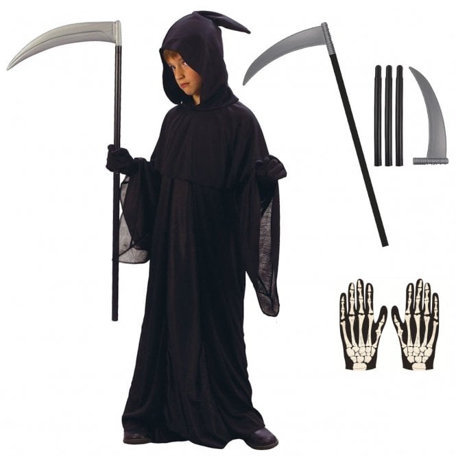 Child Grim Reaper Costume + Scythe + SKELETON GLOVES
