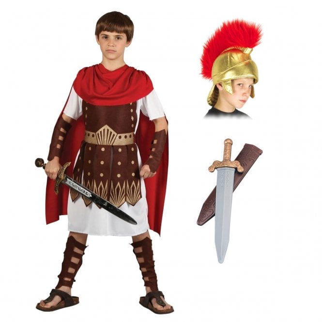 Child Roman Centurion Costume + Roman Helmet + Roman Sword (3-Piece)